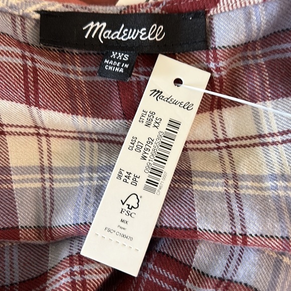 NWT Madewell Plaid Tiered Puff Sleeve Midi Dress in Dusk Peri Plaid - XXS XS - Picture 13 of 16
